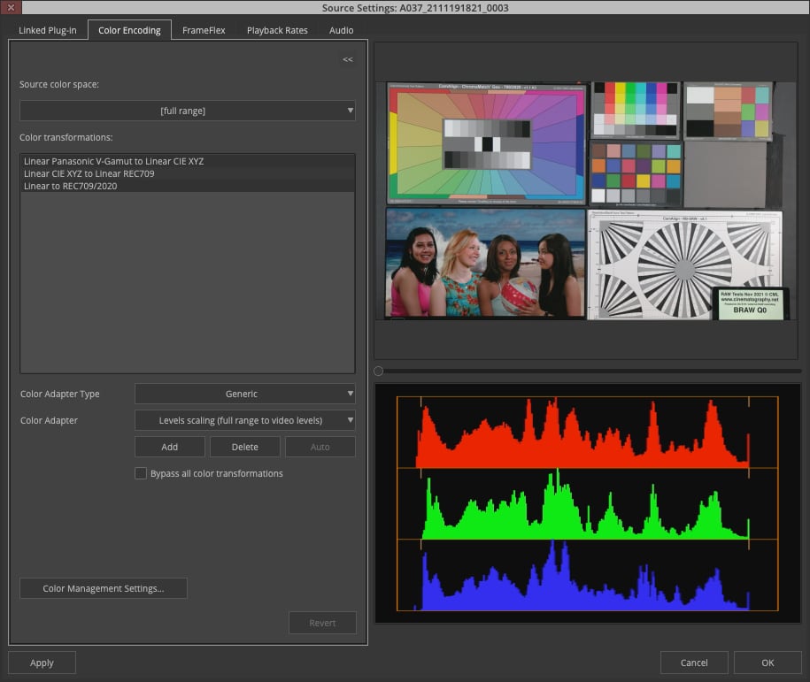 Avid BRAW color settings